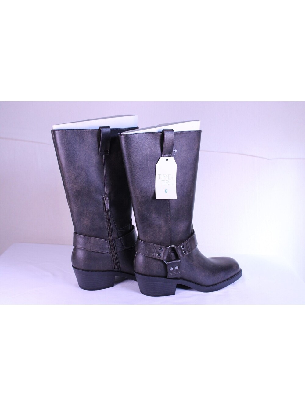 NWT Time and Tru dark brown tall moto boots - 8